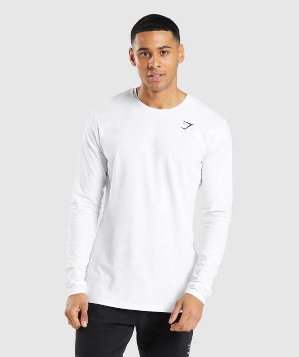 Panske Mikiny Gymshark Essential Long Sleeve Biele | FE9241530